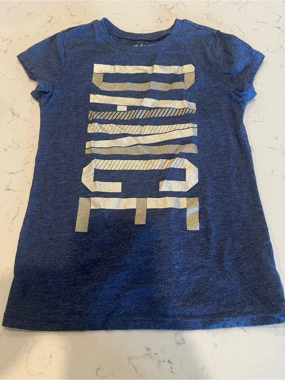 Children’s Place Girls Blue Tee with Gold “Dance” Graphic - Small 5/6